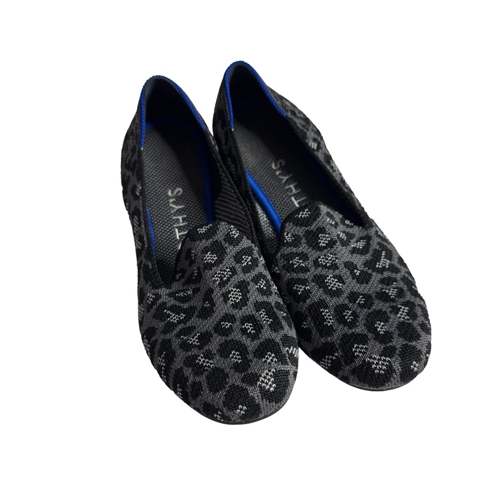 ROTHY’S The Loafer Smoke Spot Women’s 6 Knit Flats Black Gray Leopard Print Rare